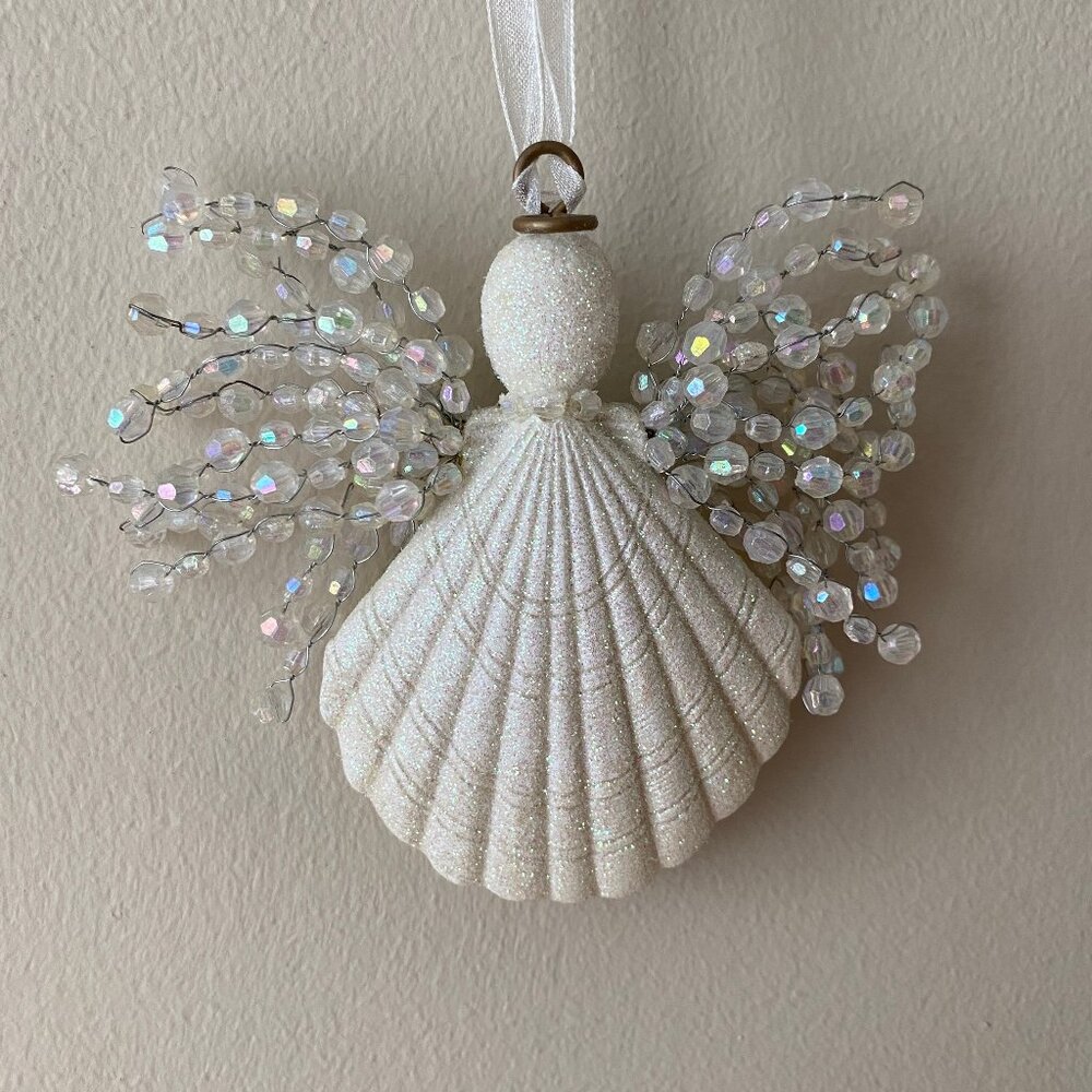 2 for $20 Angel Ornaments – 1 Carved Wood + 1 Sparkly Shell with Beaded Wings - Picture 10 of 14